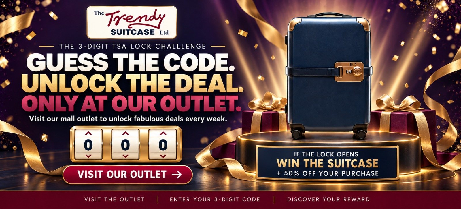 The 3-digit TSA lock challenge — guess the code and unlock the deal, only at our outlet