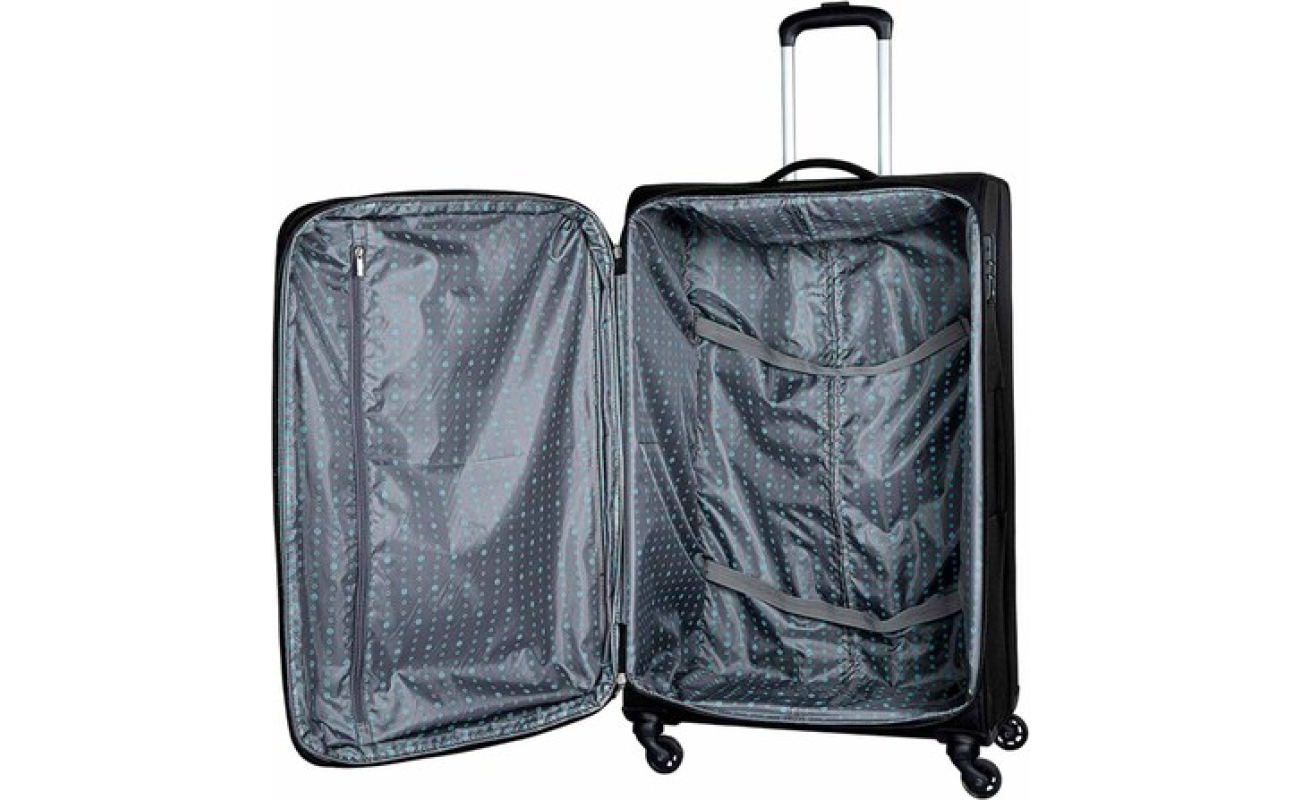 Carlton Elante soft trolley suitcase open to show the interior