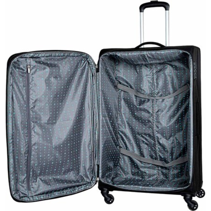 Carlton Elante soft trolley suitcase open to show the interior