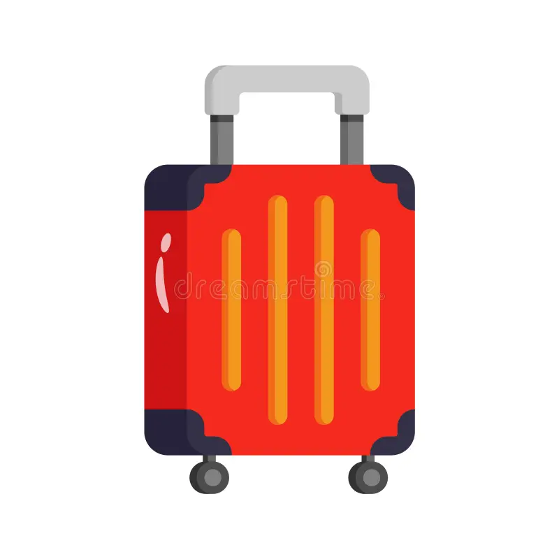 Red rolling suitcase icon for the wheel and rolling road test