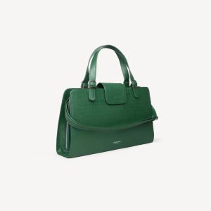 Bellisimo croc-effect briefcase in hunter green, side view