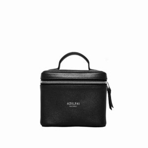 Croc-effect cosmetic wash bag in black