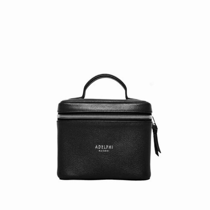 Croc-effect cosmetic wash bag in black
