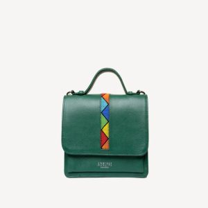 Beaded top-handle flap bag in hunter green