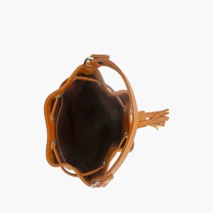 Bucket bag in dark tan, open from above