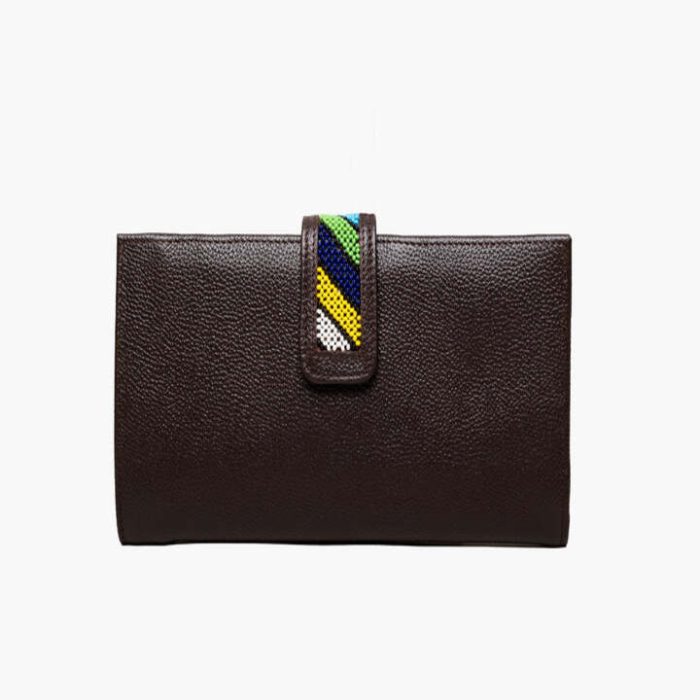 Beaded NS travel wallet in brown
