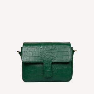 Alara croc-effect shoulder bag in hunter green
