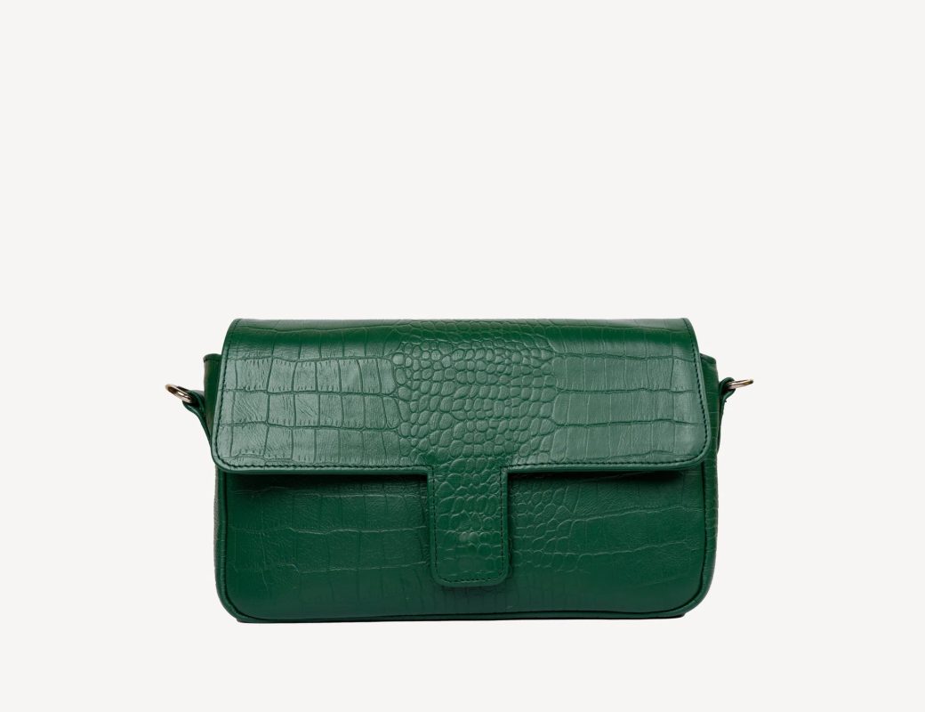 Alara croc-effect shoulder bag in hunter green
