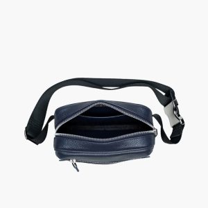Navy crossbody phone bag, open from above