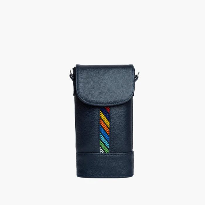Beaded slim phone bag in navy blue