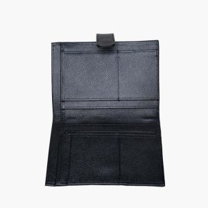 Black NS travel wallet, open to show card slots