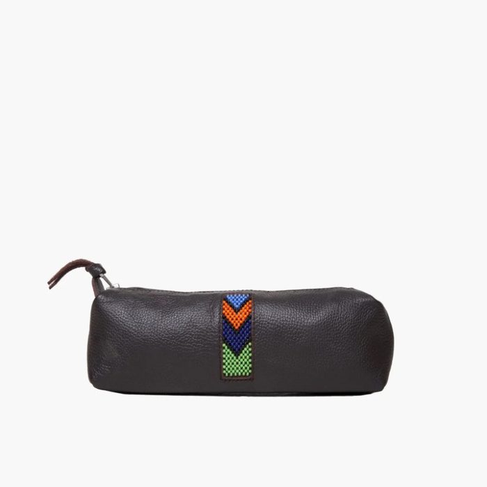 Beaded pencil case in brown
