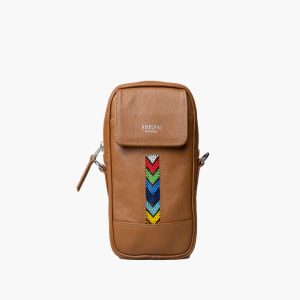 Beaded crossbody phone bag in tan