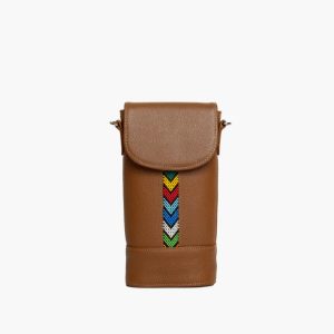 Beaded slim phone bag in tan
