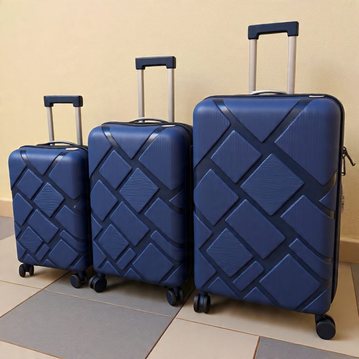 Affordable 3-piece hard-shell suitcase set in navy blue