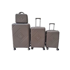 Affordable 3-piece hard-shell suitcase set in taupe with matching vanity case