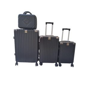 Affordable aluminium 3-piece suitcase set in black with matching vanity case