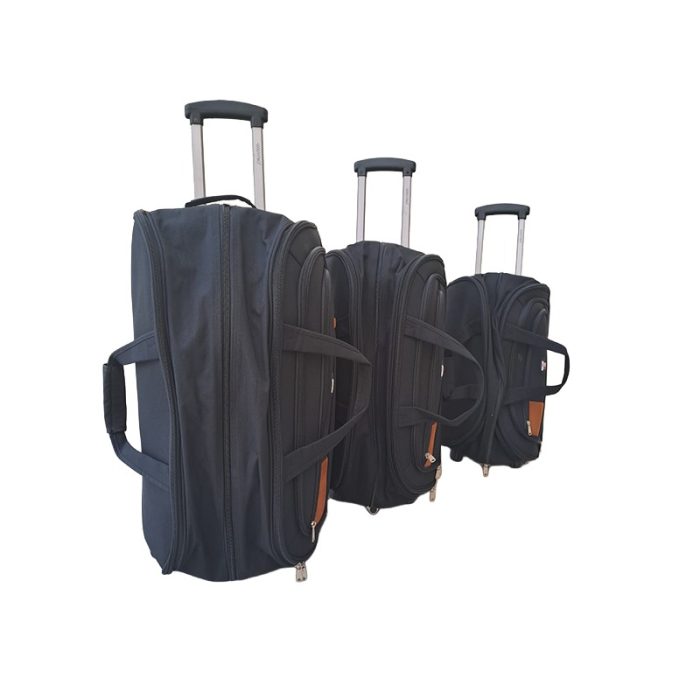 Affordable trolley duffle bags in navy in three sizes