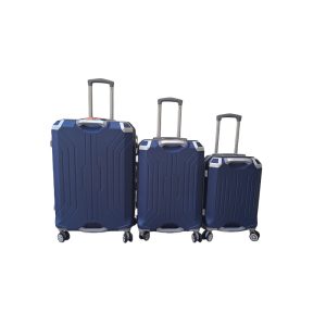 Affordable 3-piece hard-shell suitcase set in navy with metal corner guards