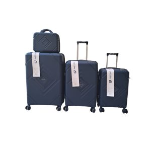 Affordable 3-piece hard-shell suitcase set in navy with matching vanity case