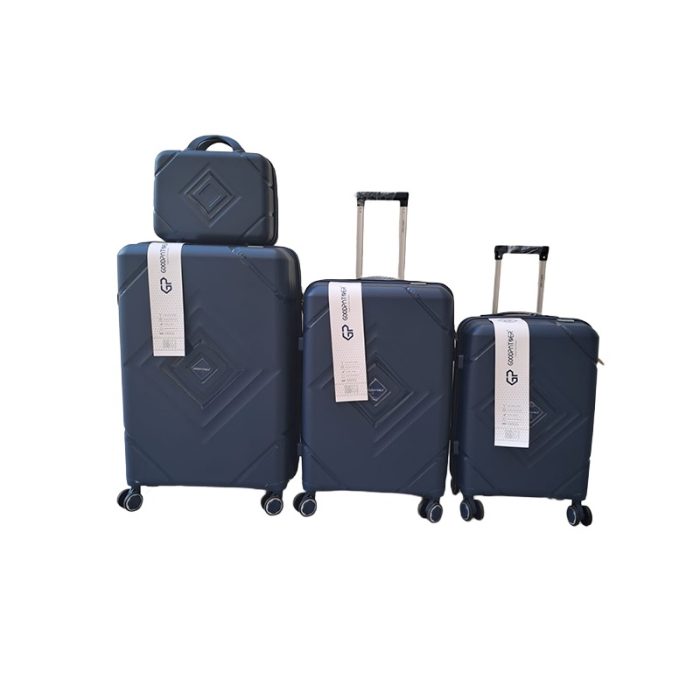 Affordable 3-piece hard-shell suitcase set in navy with matching vanity case
