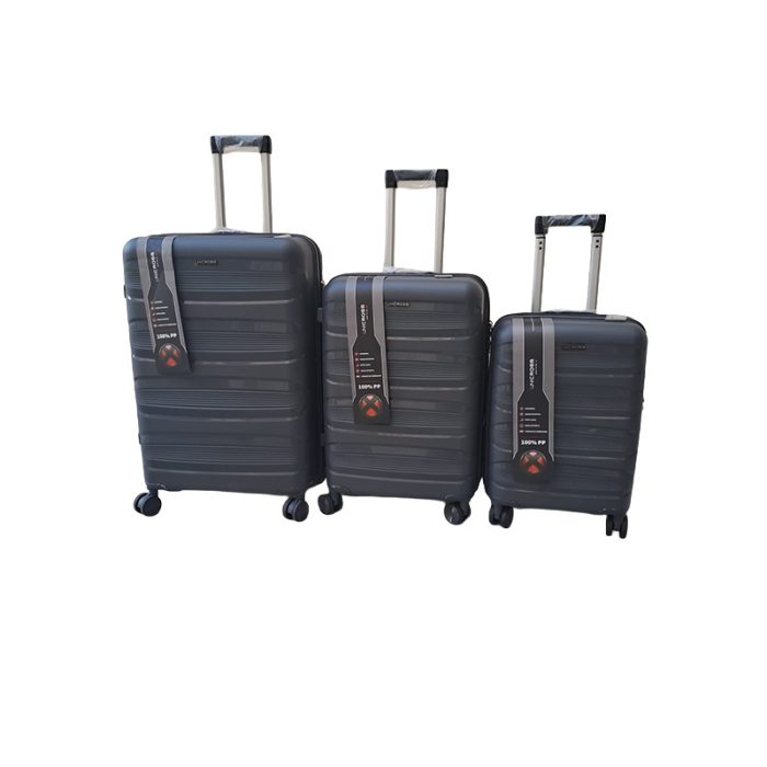 Set of three navy hard-shell suitcases in graduated sizes