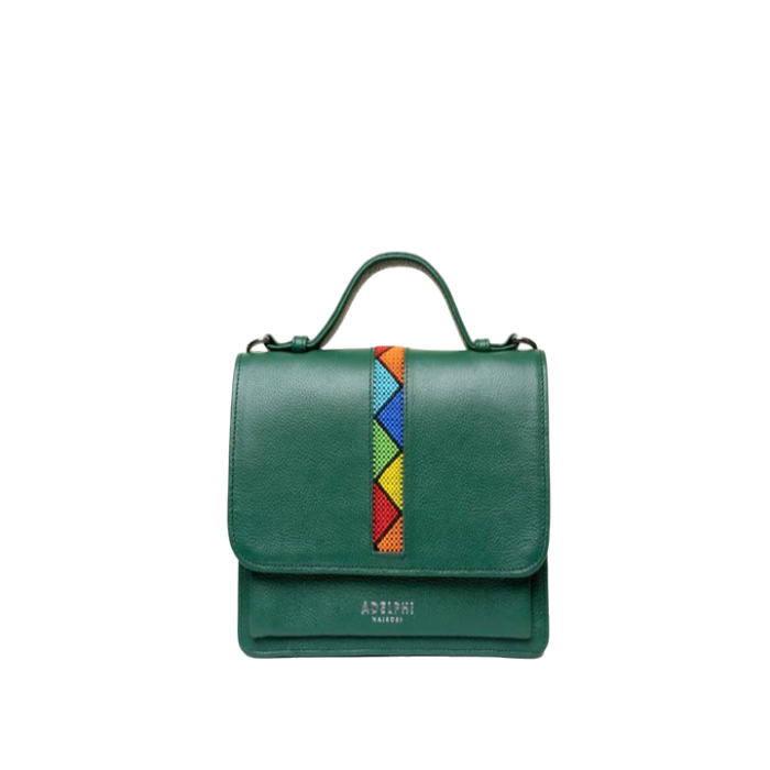 Beaded top-handle flap bag in hunter green