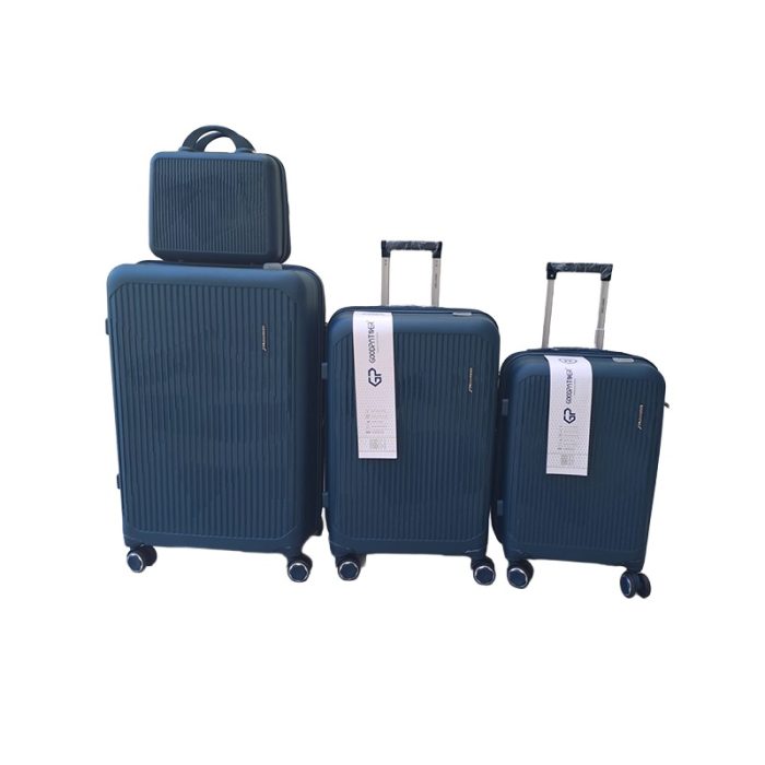 Navy 3-piece hard-shell suitcase set with matching vanity case