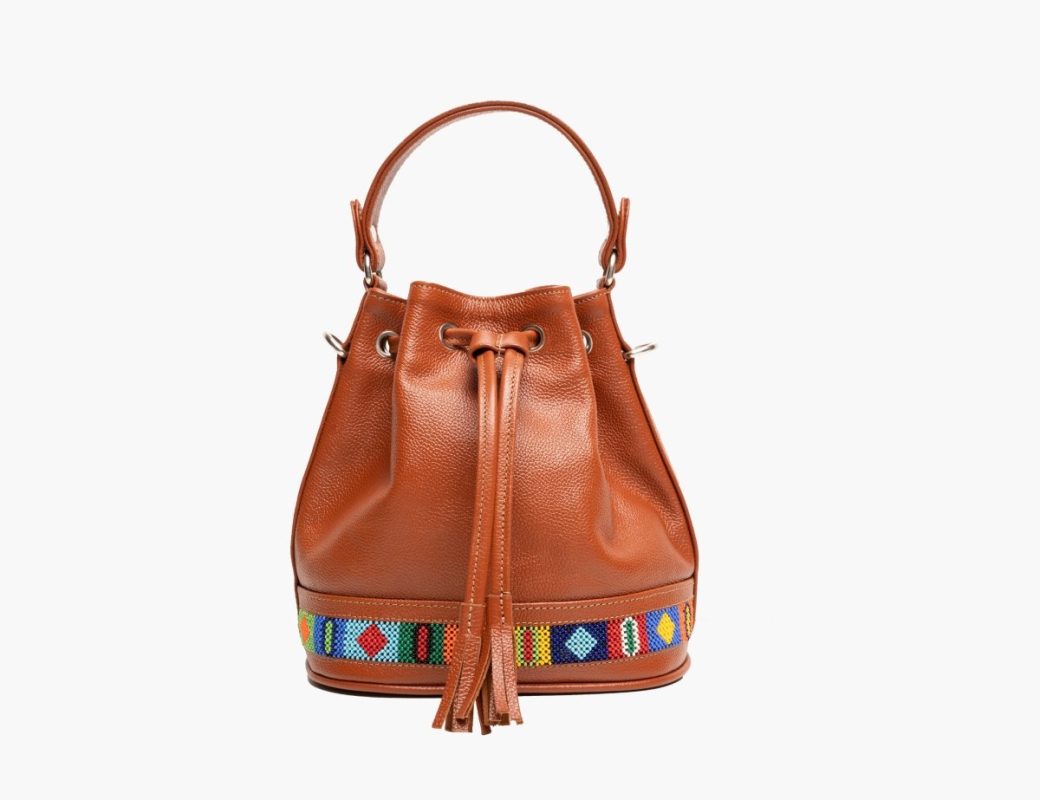 Adelphi Bucket Bag Beaded in Tan, photo 4